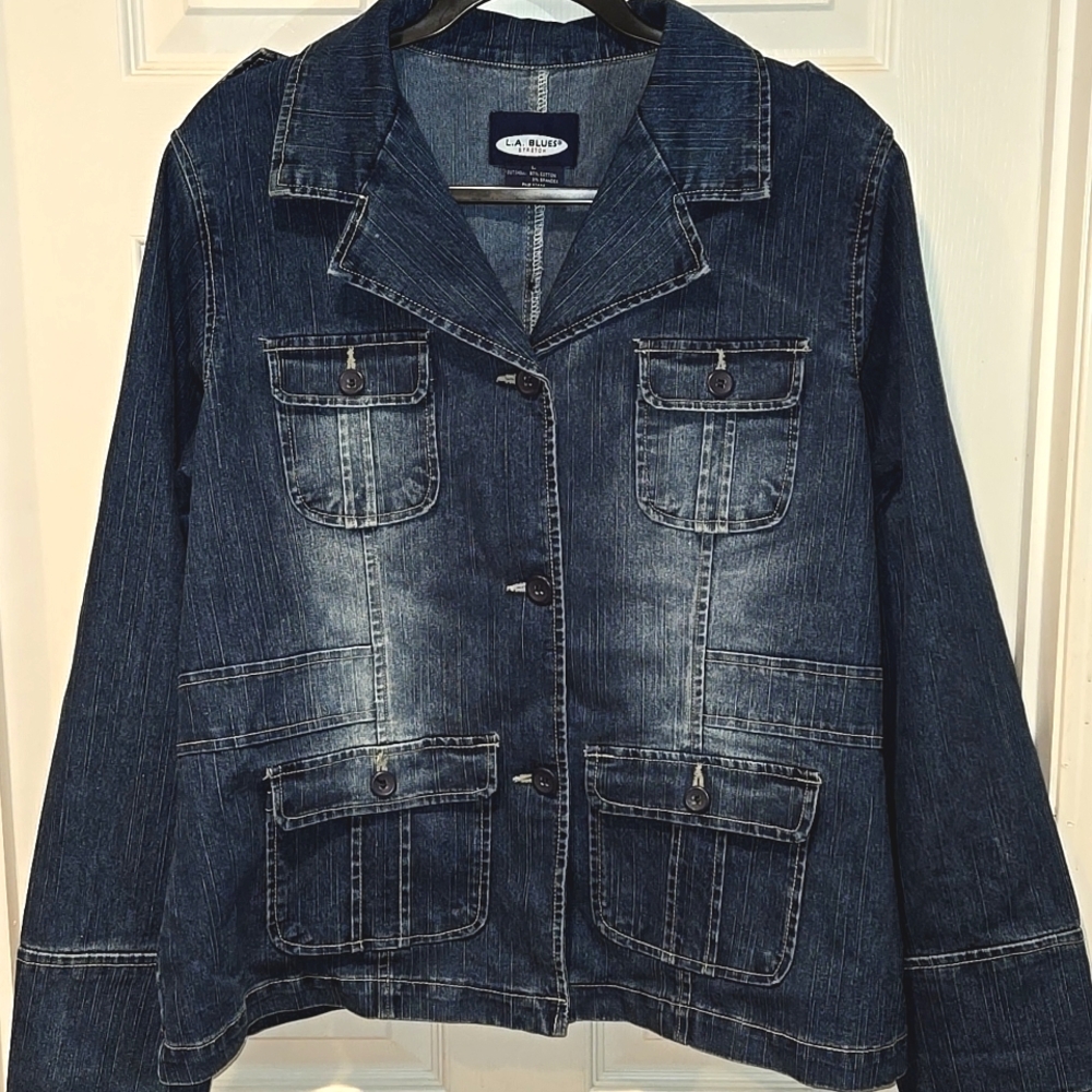 L.A. Blues Womens Stretch Dark Blue Jean Jacket Size L